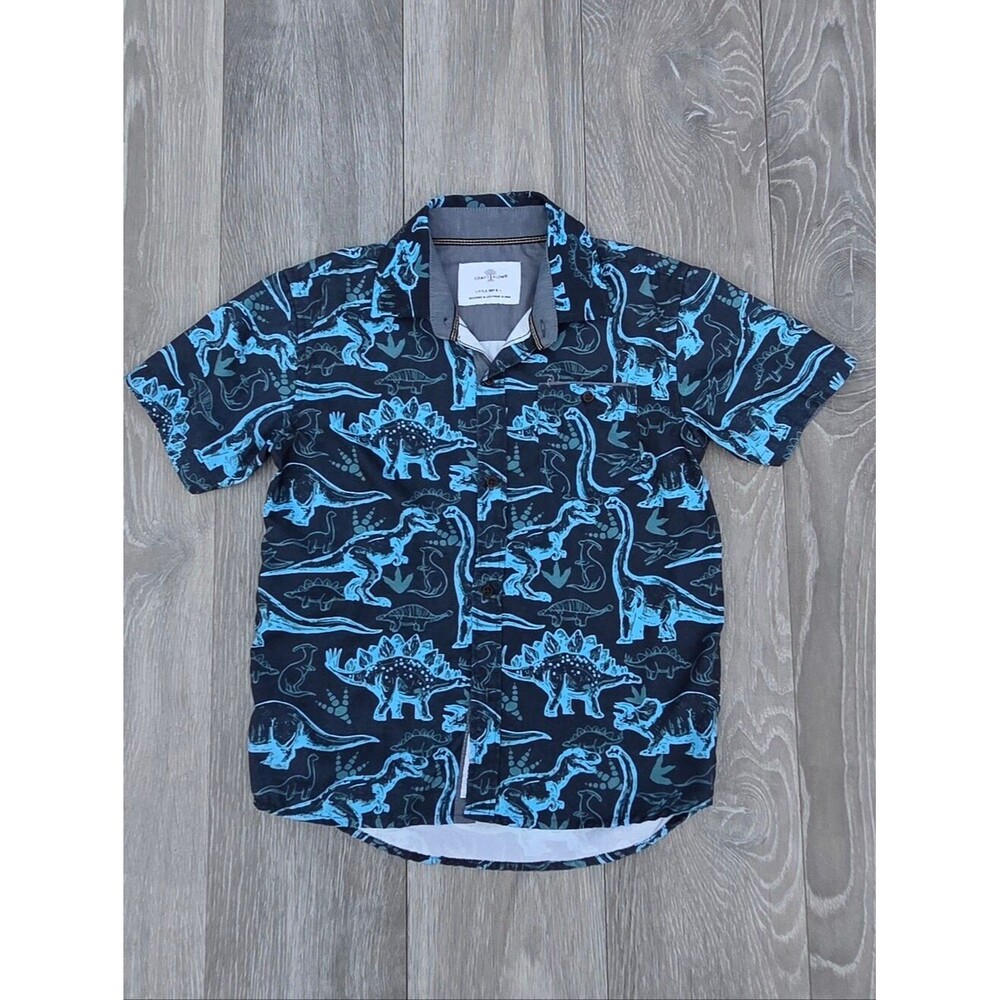 Boys' Navy & Blue Dinosaur Short-Sleeve Button-Down Shirt